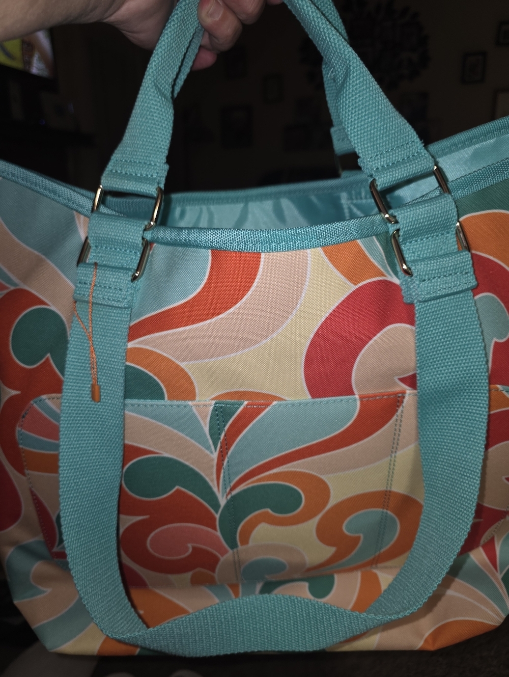 Turquoise Multi-Color Swirl Tote Bag